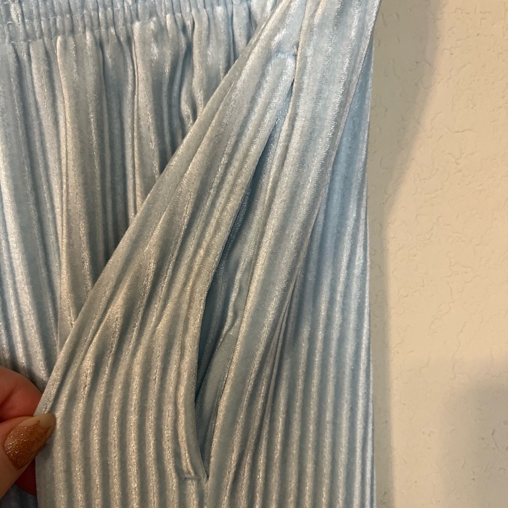 Colsie Light Blue Velour Ribbed Pants - Picture 4 of 6